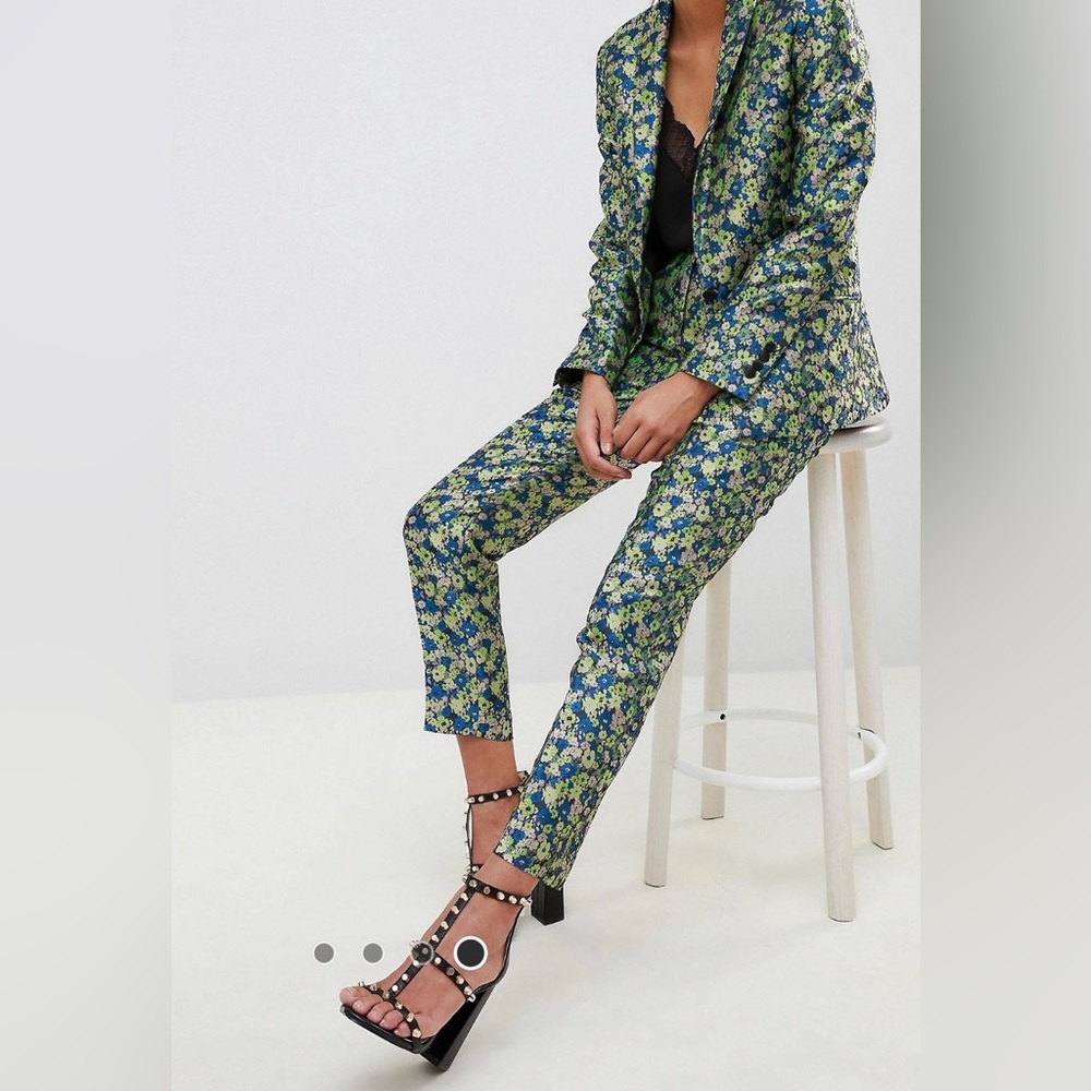 ASOS DESIGN premium tailored slim pants in ditsy floral jacquard